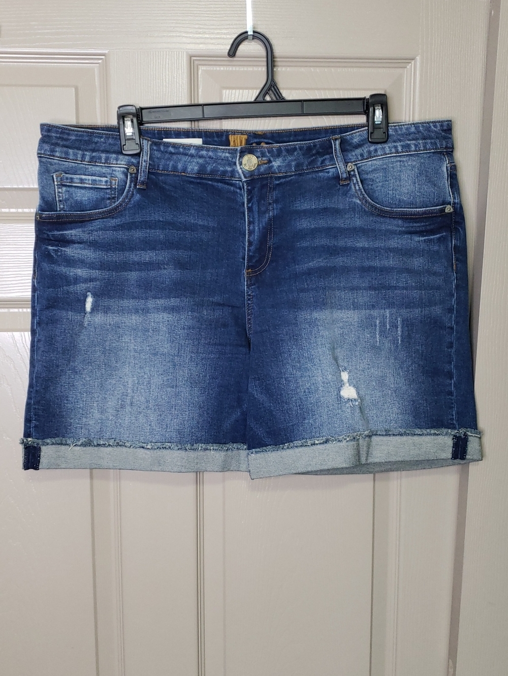 Kut from the Kloth Dark Blue Distressed Roll-Cuff Denim Shorts Size 18